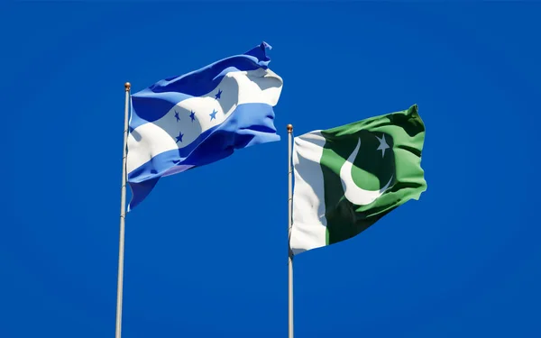 Honduras Pakistan Güzel Ulusal Bayrakları Gökyüzünde Birlikte Sanat Eseri Konsepti — Stok fotoğraf