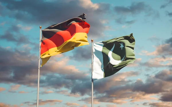 美丽的德国和巴基斯坦国旗在天空的背景下齐聚一堂 3D艺术品概念 — 图库照片