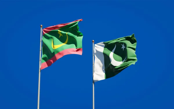 Krásné Národní Státní Vlajky Mauritánie Pákistánu Společně Pozadí Oblohy Koncept — Stock fotografie