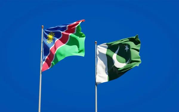 Krásné Národní Státní Vlajky Namibie Pákistánu Společně Pozadí Oblohy Koncept — Stock fotografie