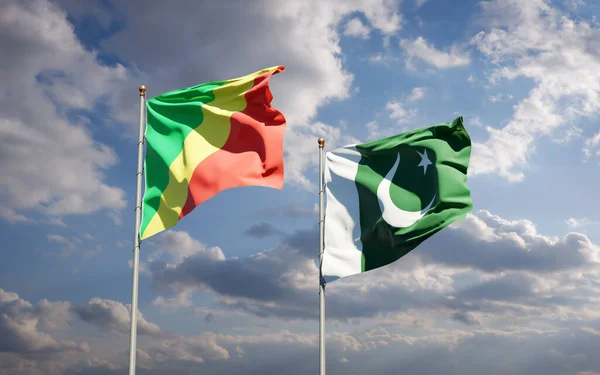 Hermosas Banderas Estatales Nacionales República Del Congo Pakistán Juntos Fondo —  Fotos de Stock