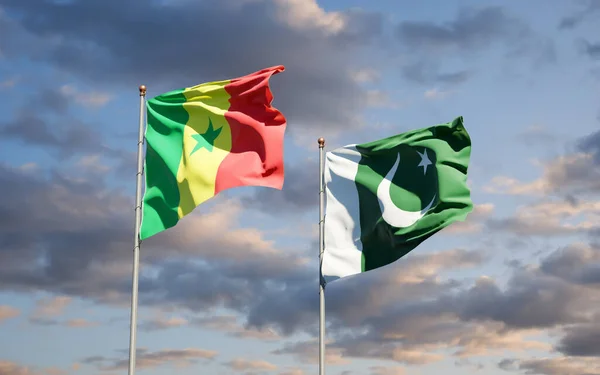 Hermosas Banderas Estatales Nacionales Senegal Pakistán Juntas Fondo Del Cielo —  Fotos de Stock