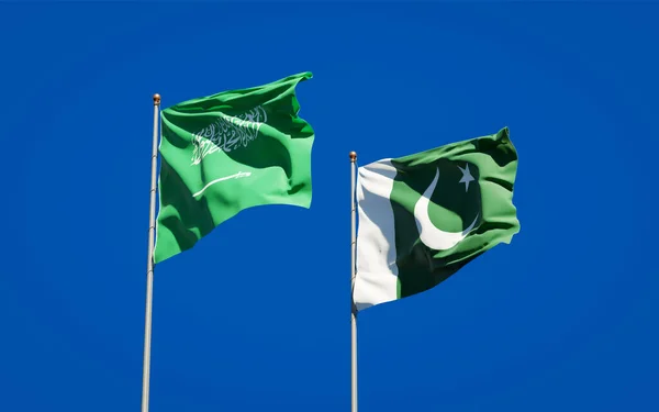 Beautiful National State Flags Saudi Arabia Pakistan Together Sky Background — Stock Photo, Image