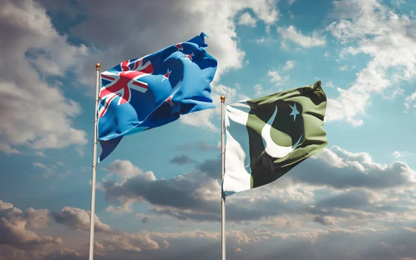 Vackra Nationalstatliga Flaggor Nya Zeeland Och Pakistan Tillsammans Himlen Bakgrund — Stockfoto
