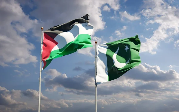 Krásné Národní Vlajky Palestiny Pákistánu Společně Pozadí Oblohy Koncept Uměleckých — Stock fotografie