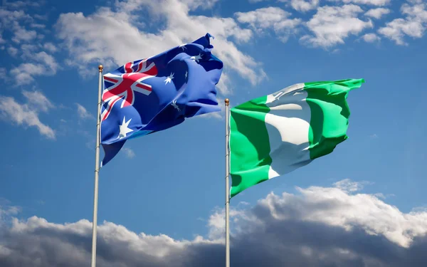 Gyönyörű Nemzeti Zászlók Nigéria Ausztrália Együtt Hátterében Művészeti Koncepció — Stock Fotó