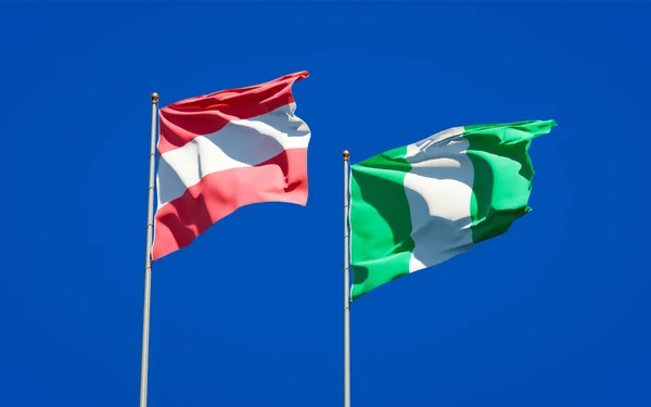 Belle Bandiere Nazionali Stato Nigeria Austria Insieme Sullo Sfondo Del — Foto Stock