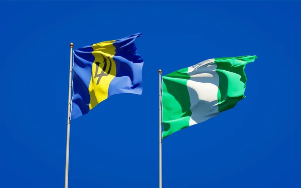 Prachtige Nationale Staatsvlaggen Van Nigeria Barbados Samen Achtergrond Kunstwerkconcept — Stockfoto