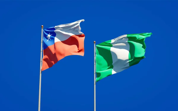 Belle Bandiere Nazionali Stato Nigeria Cile Insieme Sullo Sfondo Del — Foto Stock