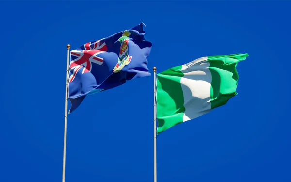 空を背景に ナイジェリアとケイマン諸島の美しい国旗が一緒に 3Dアートワークコンセプト — ストック写真