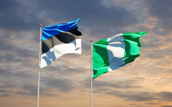 Gyönyörű Nemzeti Zászlók Nigéria Észtország Együtt Hátterében Művészeti Koncepció — Stock Fotó