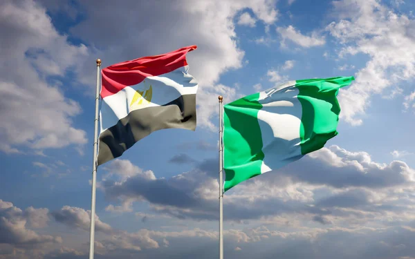 Belle Bandiere Nazionali Stato Egitto Nigeria Insieme Sullo Sfondo Del — Foto Stock