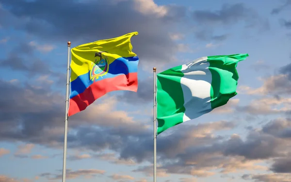 Vackra Nationella Flaggor Ecuador Och Nigeria Tillsammans Himlen Bakgrund Konstverkskoncept — Stockfoto