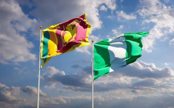 Hermosas Banderas Estatales Nacionales Sri Lanka Nigeria Juntas Fondo Del — Foto de Stock