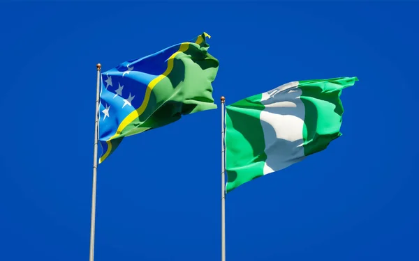 Hermosas Banderas Estatales Nacionales Las Islas Salomón Nigeria Juntos Fondo — Foto de Stock