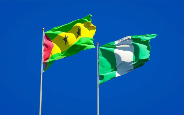 Lindas Bandeiras Estatais Nacionais São Tomé Príncipe Nigéria Juntas Fundo — Fotografia de Stock