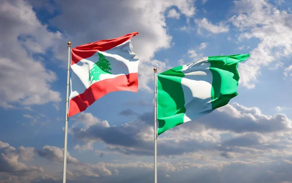 Beautiful National State Flags Lebanon Nigeria Together Sky Background Artwork — Stock Photo, Image