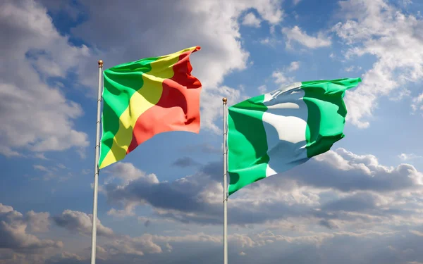 Kongo Cumhuriyeti Nijerya Nın Güzel Ulusal Bayrağı Gökyüzü Arka Planında — Stok fotoğraf
