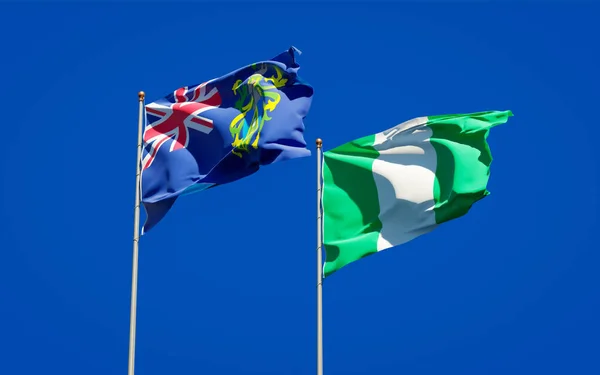Belle Bandiere Stato Nazionali Delle Isole Pitcairn Nigeria Insieme Sullo — Foto Stock