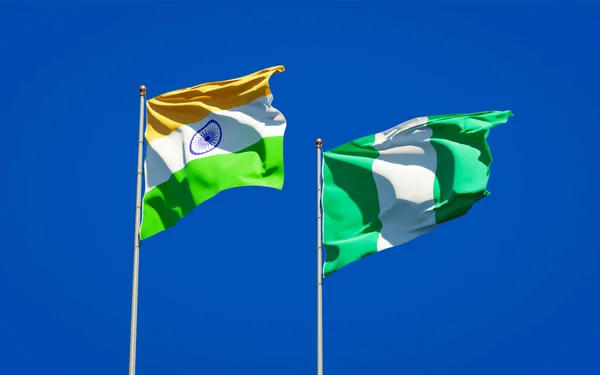 Красивые Национальные Государственные Флаги Нигерии Индии Вместе Фоне Неба Концепция — стоковое фото