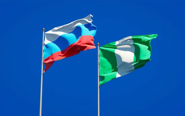 Belle Bandiere Stato Nazionali Della Nuova Russia Nigeria Insieme Sullo — Foto Stock