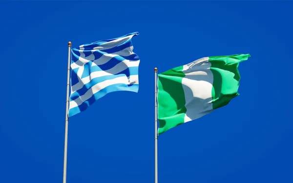 Schöne Nationalflaggen Griechenlands Und Nigerias Zusammen Himmel Konzept — Stockfoto