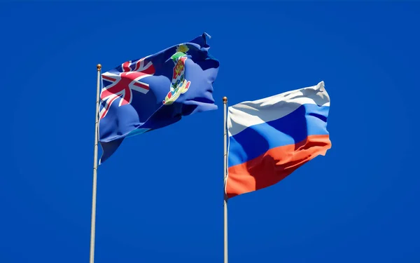 ロシアとケイマン諸島の美しい国旗が空を背景に一緒に 3Dアートワークコンセプト — ストック写真