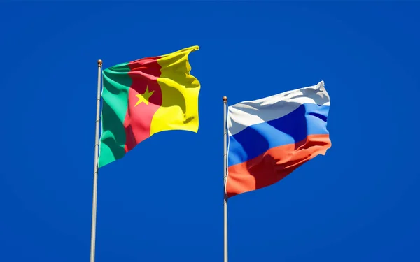 Prachtige Nationale Staatsvlaggen Van Rusland Kameroen Samen Achtergrond Kunstwerkconcept — Stockfoto
