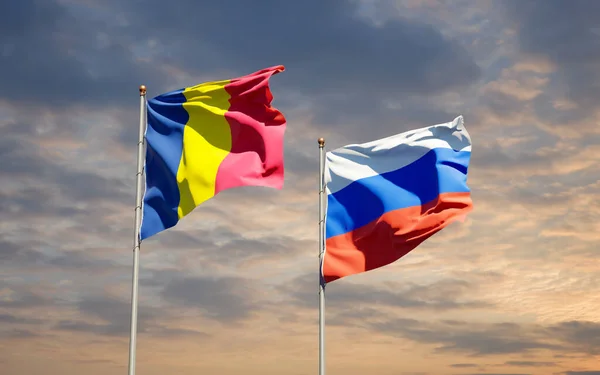 Prachtige Nationale Staatsvlaggen Van Rusland Tsjaad Samen Achtergrond Kunstwerkconcept — Stockfoto