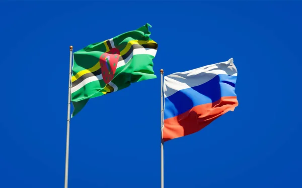 Prachtige Nationale Staatsvlaggen Van Rusland Dominica Samen Achtergrond Kunstwerkconcept — Stockfoto