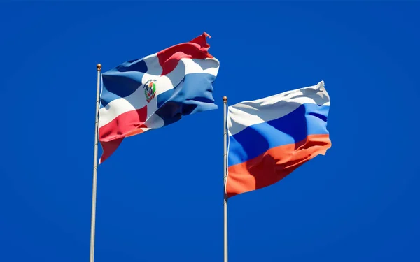 Prachtige Nationale Staatsvlaggen Van Rusland Dominicaanse Republiek Samen Achtergrond Kunstwerkconcept — Stockfoto