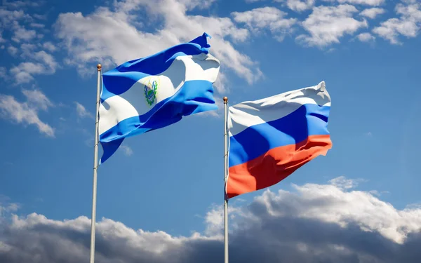 Beautiful National State Flags Russia Salvador Together Sky Background Artwork — Stock Photo, Image