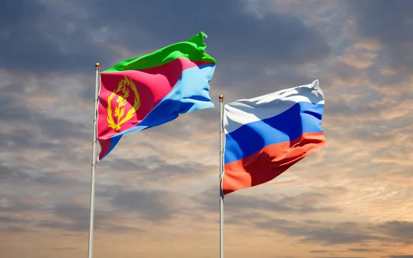 Prachtige Nationale Staatsvlaggen Van Rusland Eritrea Samen Achtergrond Kunstwerkconcept — Stockfoto