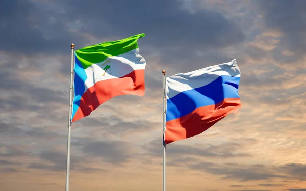 Beautiful National State Flags Russia Equatorial Guinea Together Sky Background — Stock Photo, Image