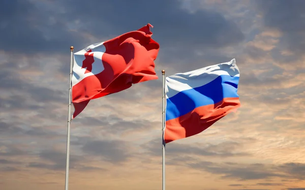 Hermosas Banderas Estatales Nacionales Tonga Rusia Juntas Fondo Del Cielo —  Fotos de Stock