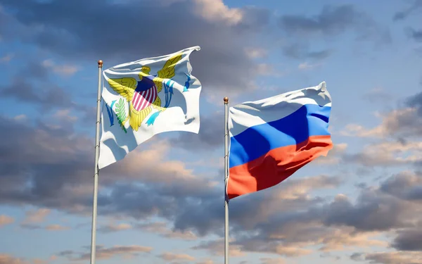 Vackra Nationalstatliga Flaggor Usa Jungfruöarna Och Ryssland Tillsammans Himlen Bakgrund — Stockfoto