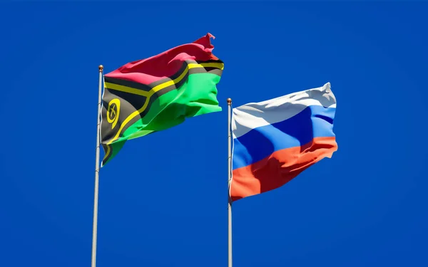 Beaux Drapeaux État Nationaux Vanuatu Russie Ensemble Fond Ciel Concept — Photo