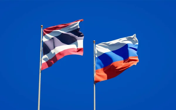 Prachtige Nationale Staatsvlaggen Van Thailand Rusland Samen Achtergrond Kunstwerkconcept — Stockfoto