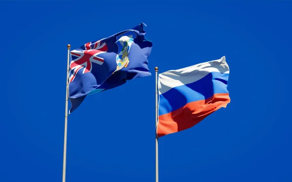 美丽的福克兰群岛国旗和俄罗斯国旗在天空的背景下连成一片 3D艺术品概念 — 图库照片