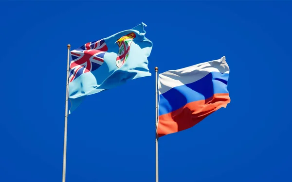 Beautiful National State Flags Fiji Russia Together Sky Background Artwork — Stock Photo, Image