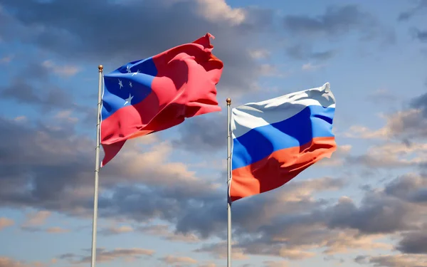 Hermosas Banderas Estatales Nacionales Samoa Rusia Juntas Fondo Del Cielo —  Fotos de Stock