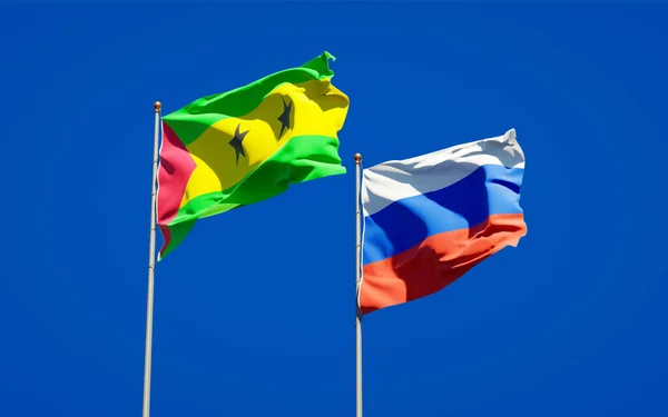 Belas Bandeiras Estatais Nacionais São Tomé Príncipe Rússia Juntas Fundo — Fotografia de Stock