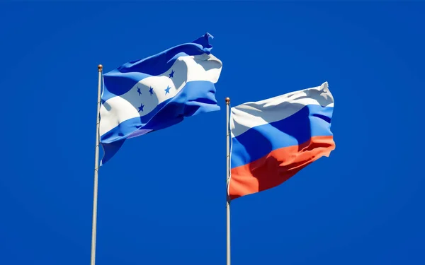 Hermosas Banderas Estatales Nacionales Honduras Rusia Juntas Fondo Del Cielo —  Fotos de Stock
