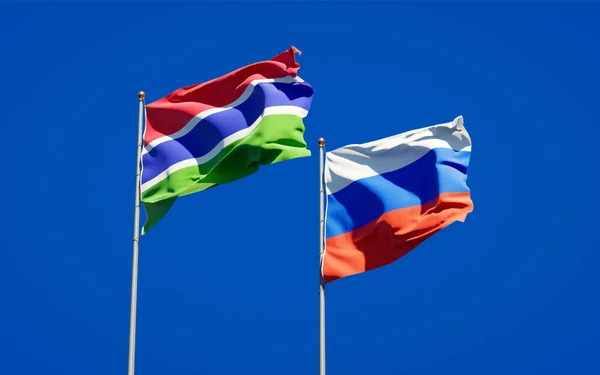 Гарні Національні Прапори Гамбії Росії Разом Небосхилі Артхаус — стокове фото