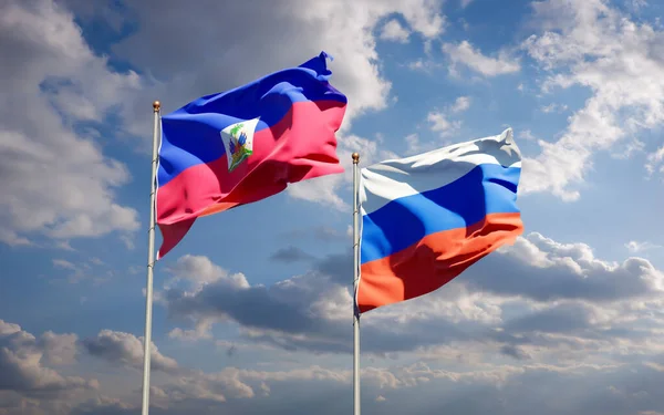 Beautiful National State Flags Haiti Russia Together Sky Background Artwork — Stock Photo, Image