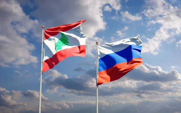 Beaux Drapeaux Nationaux Liban Russie Ensemble Fond Ciel Concept Illustration — Photo