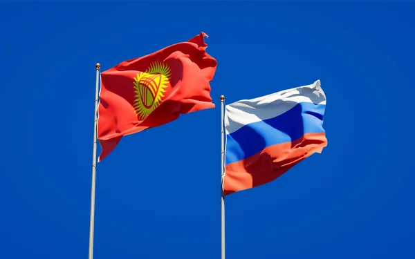 Beautiful National State Flags Kyrgyzstan Russia Together Sky Background Artwork — Stock Photo, Image