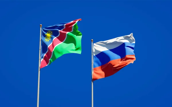 Belle Bandiere Nazionali Stato Della Namibia Della Russia Insieme Sullo — Foto Stock