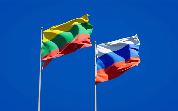 Beautiful National State Flags Lithuania Russia Together Sky Background Artwork — Stock Photo, Image