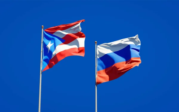 Hermosas Banderas Estatales Nacionales Puerto Rico Rusia Juntas Fondo Del —  Fotos de Stock
